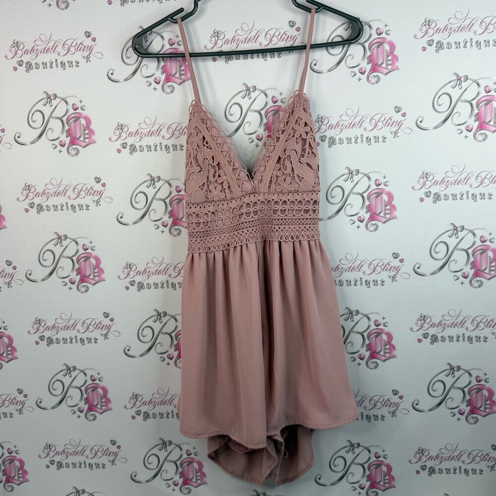 Fashion Nova romper shorts lace crochet cream Pink Lace Romper jumper jumpsuit